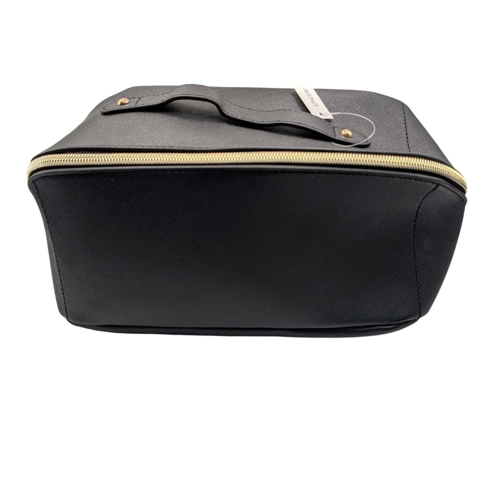 NWT Chicos Black Saffiano Faux Leather Toiletry Bag Travel Makeup Case‎ NWT
